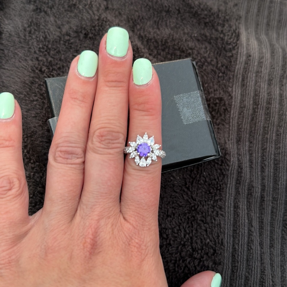 Purple topaz cubic zirconia on rhodium plating